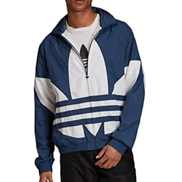 NEW Adidas Big Trefoil Track Jacket Men XL Full Zip Long Sleeve Navy Blue White